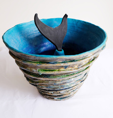 Kaikoura Pot 1 with Whale Fluke and Sea Glass 